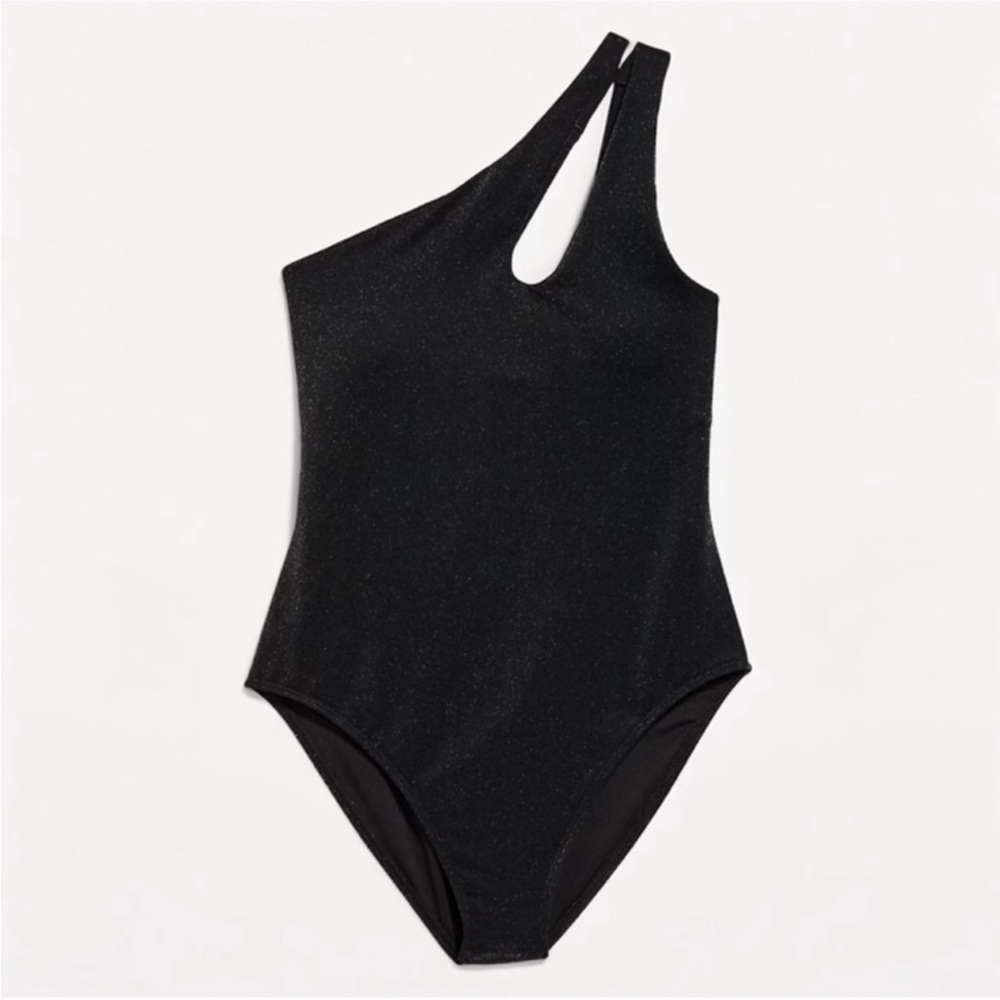 Old Navy Black One Shoulder Shine Swimsuit Women's Large - Picture 5 of 10